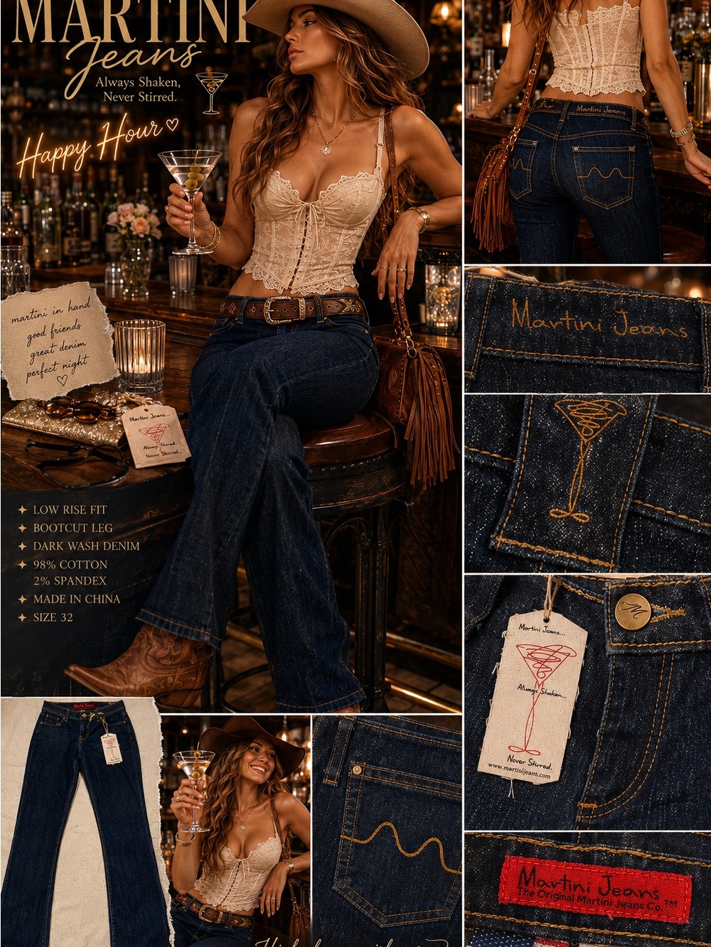 NWT Deadstock Y2K Martini Jeans Low Rise Bootcut Dark Wash Indie Sleaze Denim 32